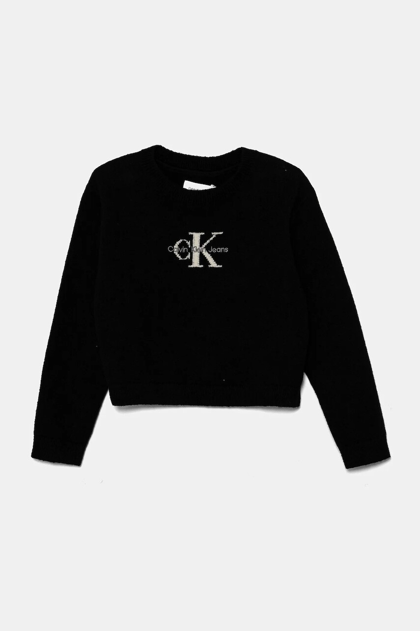 Detský sveter Calvin Klein Jeans čierna farba, IG0IG02830