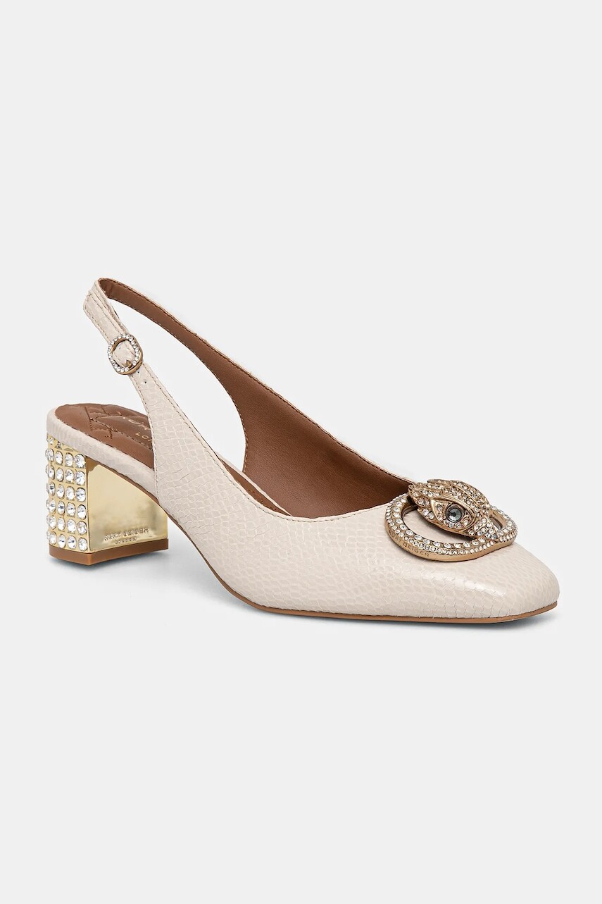 Kožené lodičky Kurt Geiger London Chelsea Block Slingback béžová farba, na podpätku, s otvorenou pätou, 3415024189