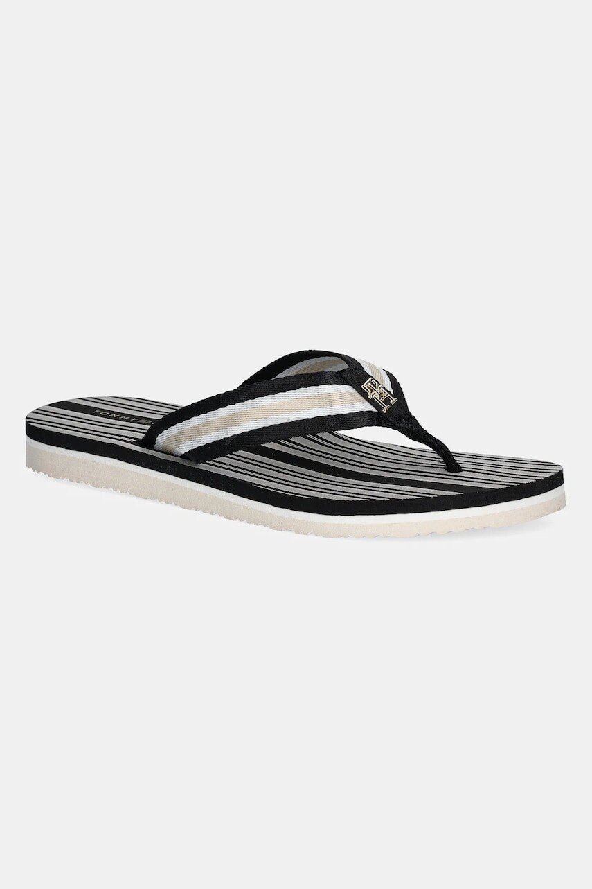 Šľapky Tommy Hilfiger IM TH PRINT BEACH SANDAL dámske, čierna farba, na plochom podpätku, FW0FW08370