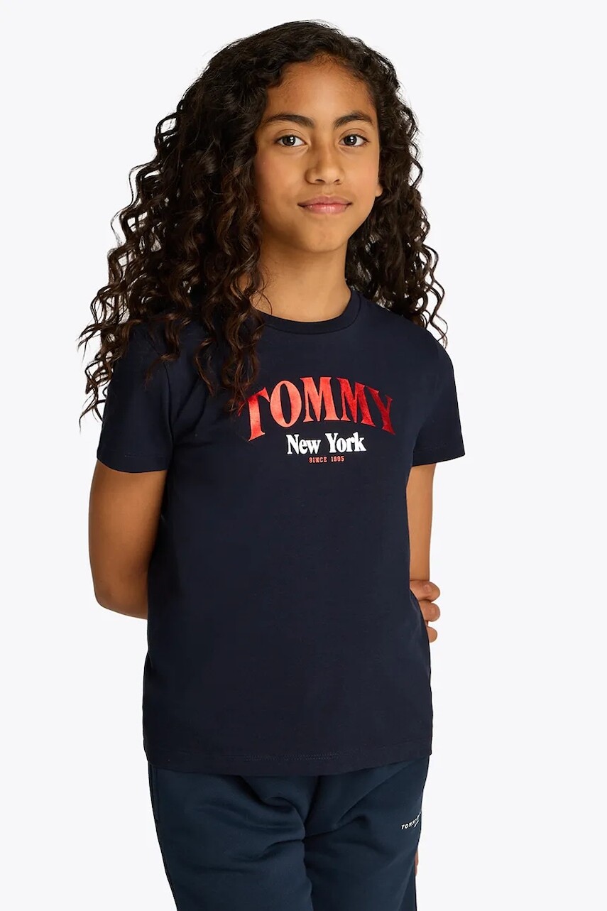 Detské bavlnené tričko Tommy Hilfiger tmavomodrá farba, KG0KG08296