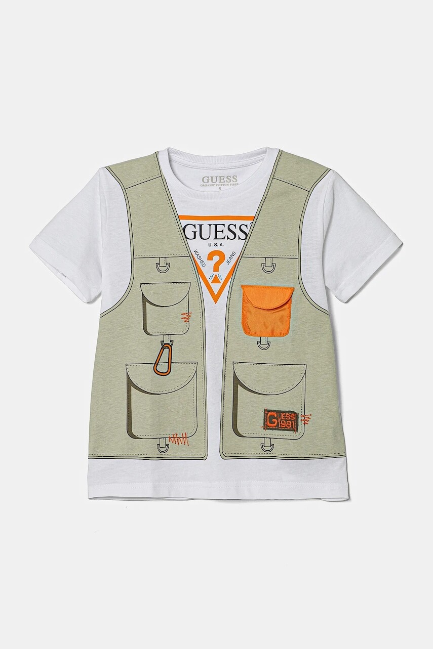 Detské bavlnené tričko Guess biela farba, vzorované, N5RI28 K8HM4