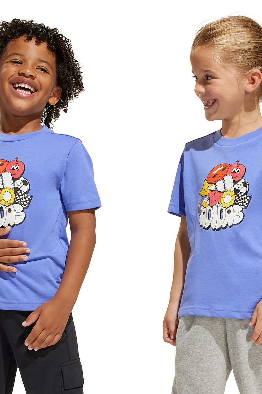 Detské bavlnené tričko adidas fialová farba, s potlačou, JI6692