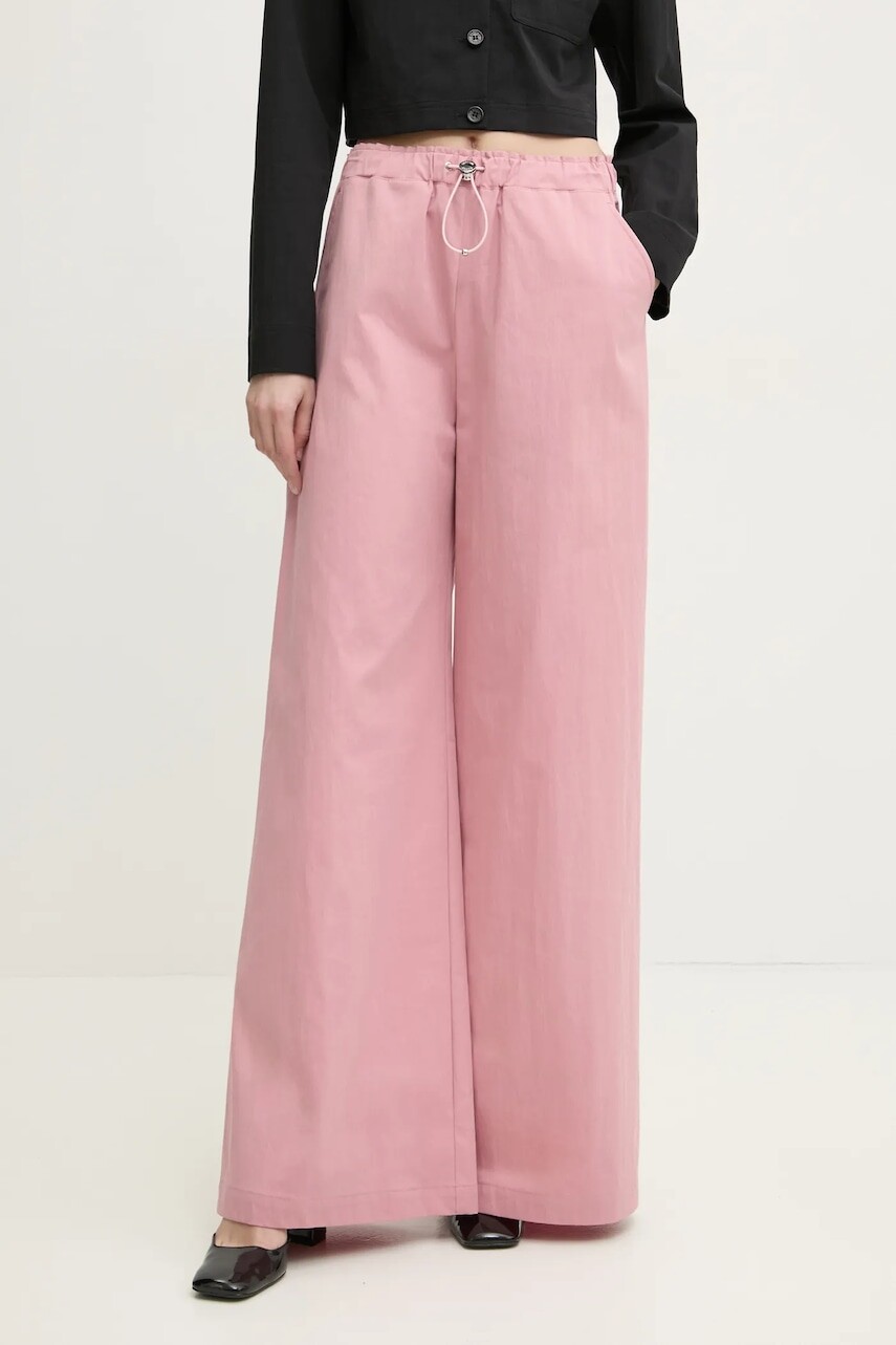 Nohavice Moschino Jeans dámske, ružová farba, široké, vysoký pás, 0335 3224