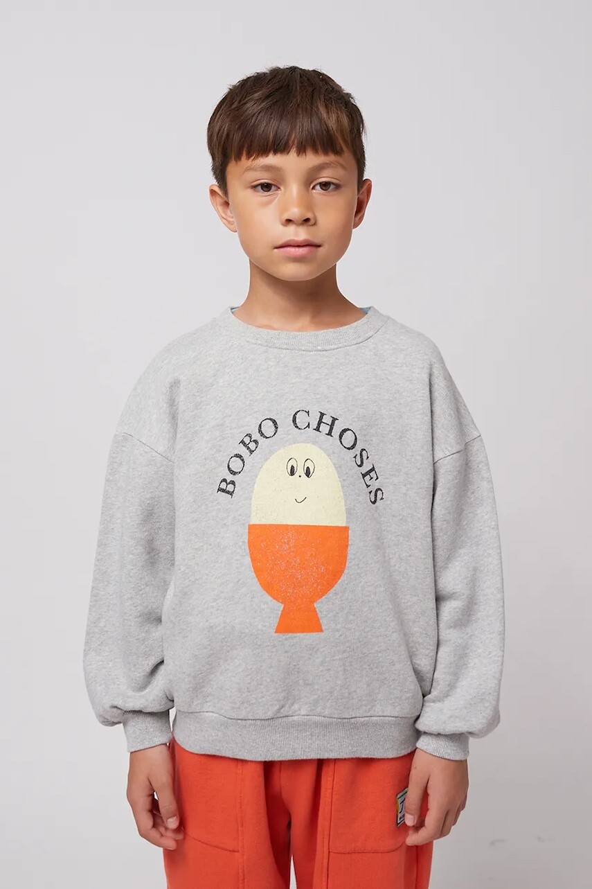Detská bavlnená mikina Bobo Choses Morning Egg šedá farba, s potlačou, 125AC034