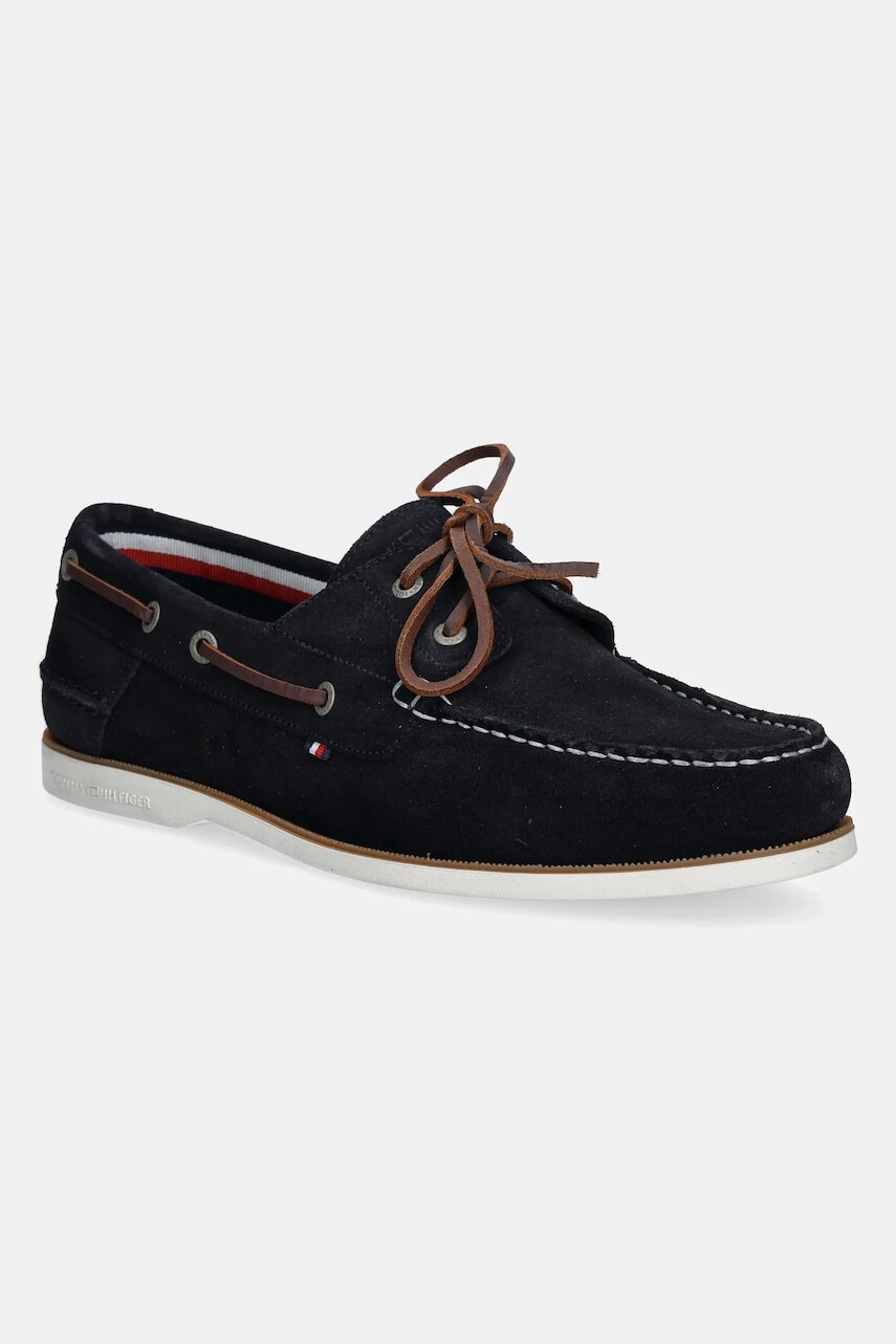 Semišové mokasíny Tommy Hilfiger TH BOAT SHOE CORE SUEDE pánske, tmavomodrá farba, FM0FM05387