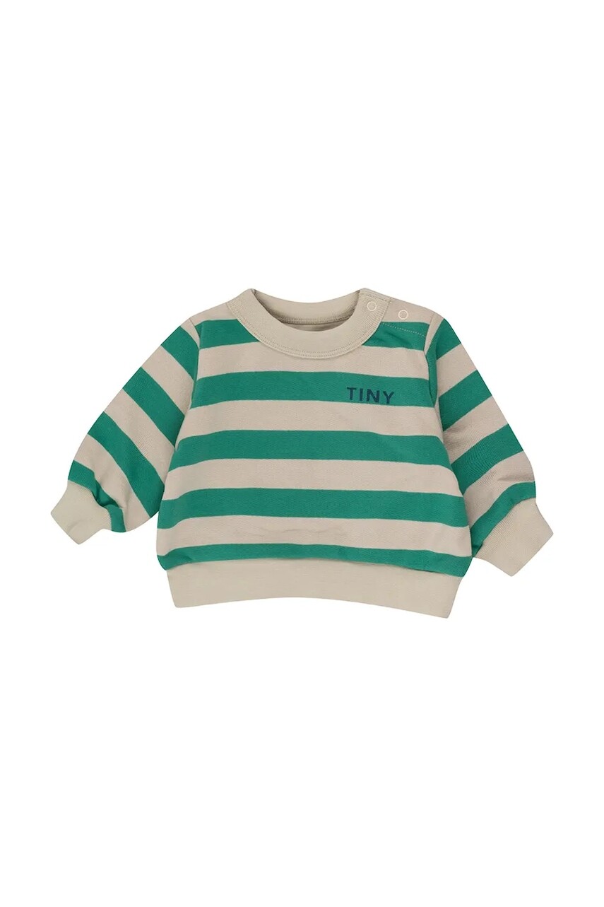 Bavlnená mikina pre bábätká Tinycottons STRIPES BABY SWEATSHIRT zelená farba, vzorovaná, SS25-126