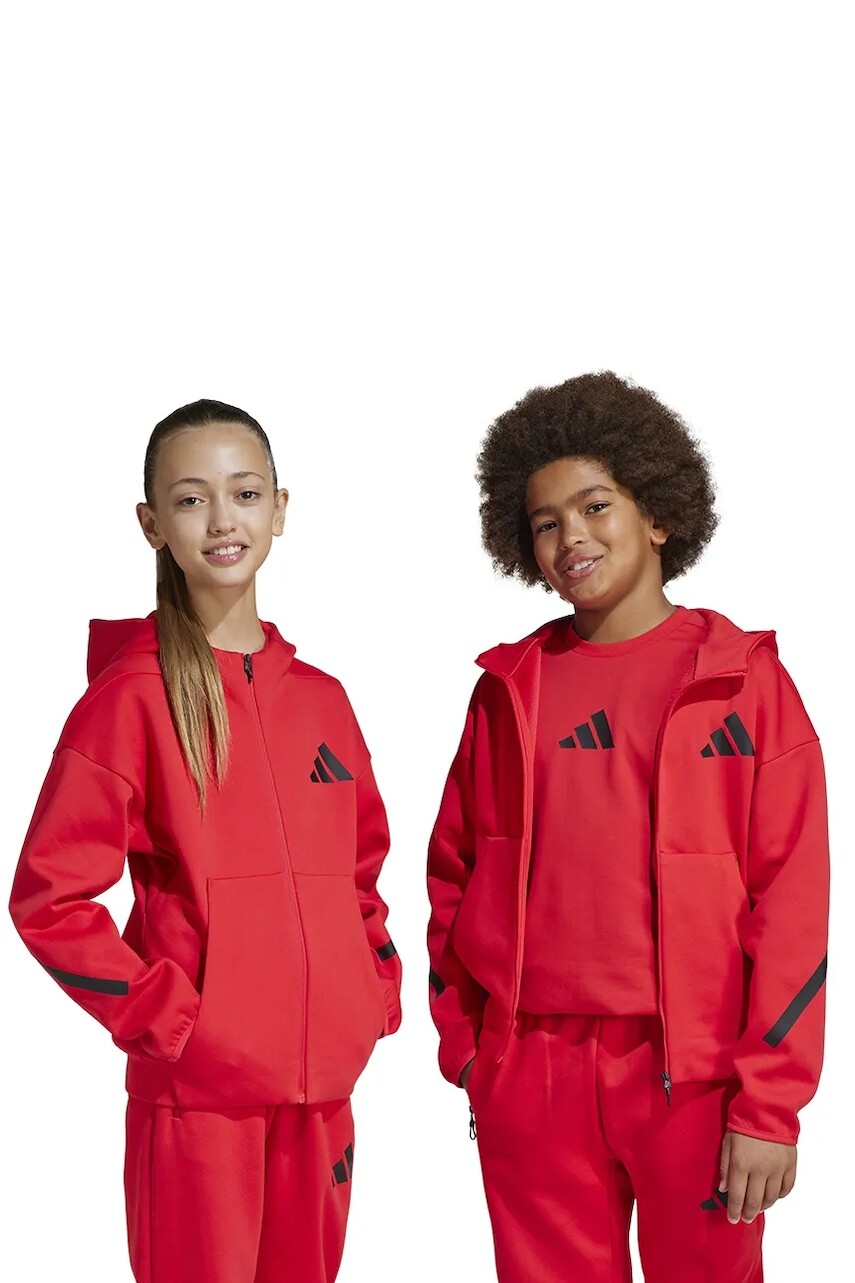 Detská mikina adidas červená farba, s kapucňou, s potlačou, JC7580