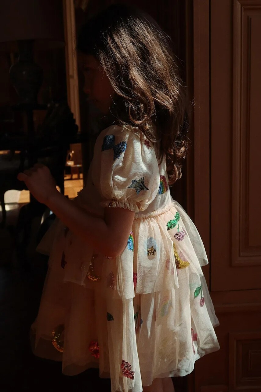 Dievčenské šaty Konges Sløjd YVONNE PUFF DRESS béžová farba, mini, áčkový strih, KS102438