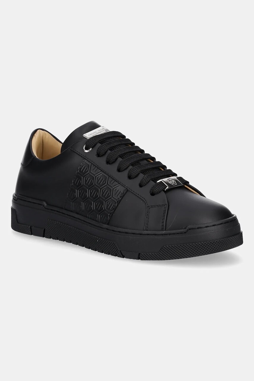 Kožené tenisky Philipp Plein Lo-Top Monogram čierna farba, USC0706 PLE005N 0202