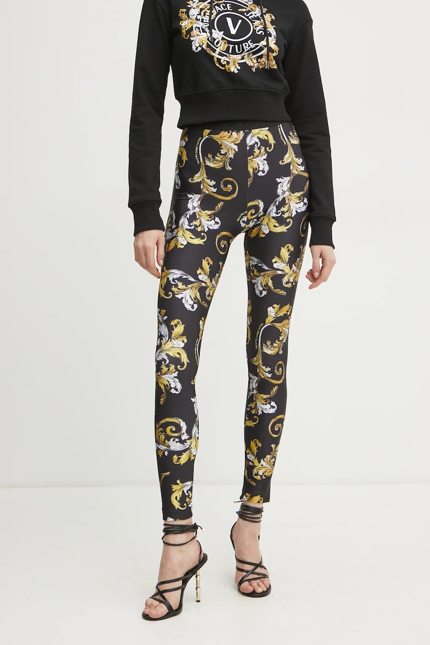 Legíny Versace Jeans Couture dámske, čierna farba, vzorované, 78HAC101 JS470