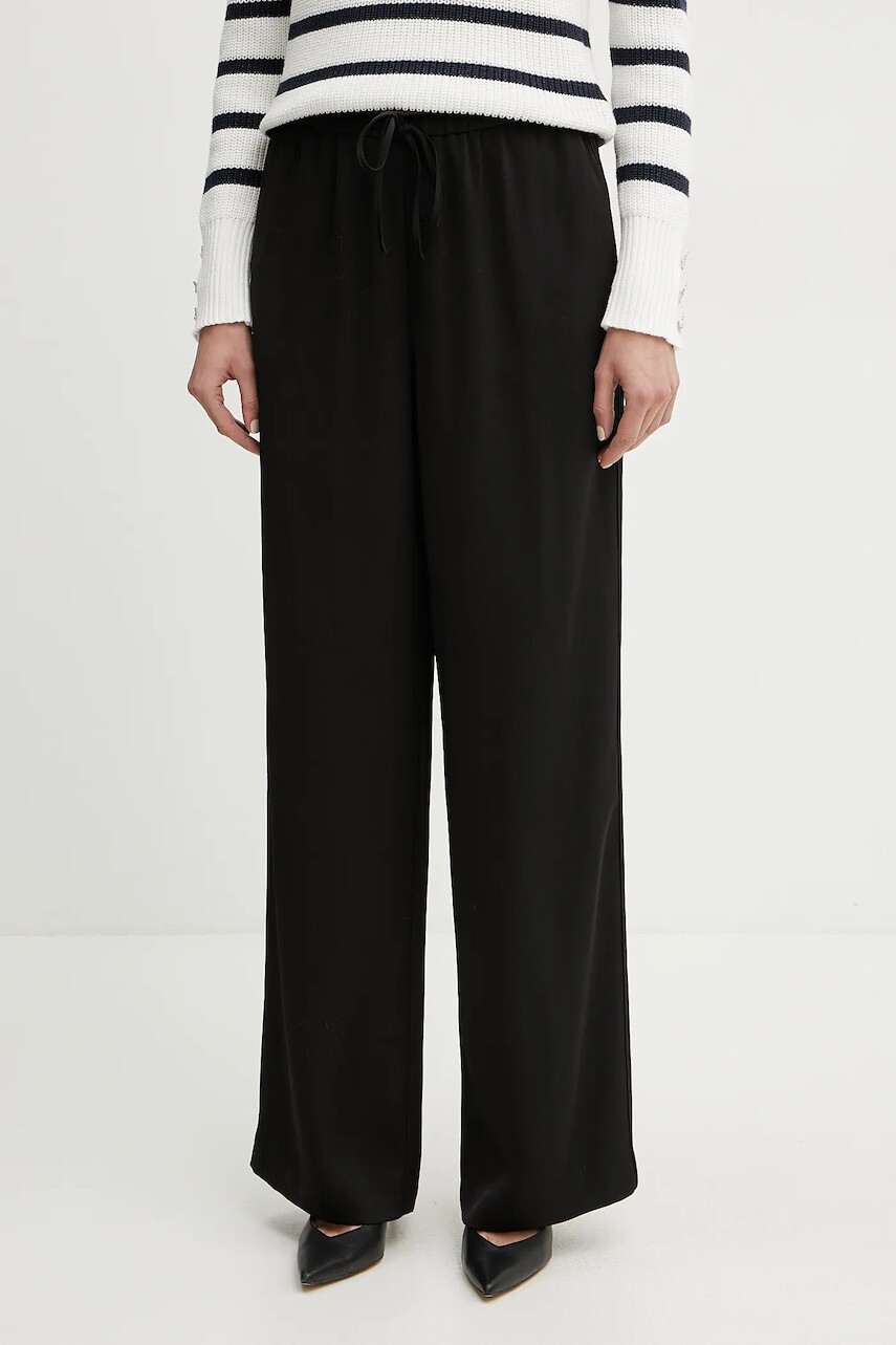 Nohavice Armani Exchange dámske, čierna farba, široké, vysoký pás, XW000143 AF10840