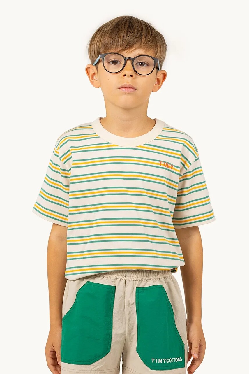 Detské bavlnené tričko Tinycottons STRIPES MULTICOLOR TEE béžová farba, vzorované, SS25-122