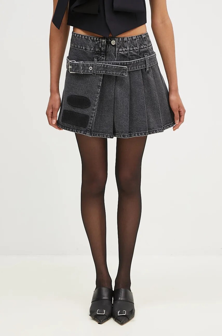 Rifľová sukňa AMBUSH Denim Pleats Skirt čierna farba, mini, áčkový strih, BWYF002F24DEN0011100