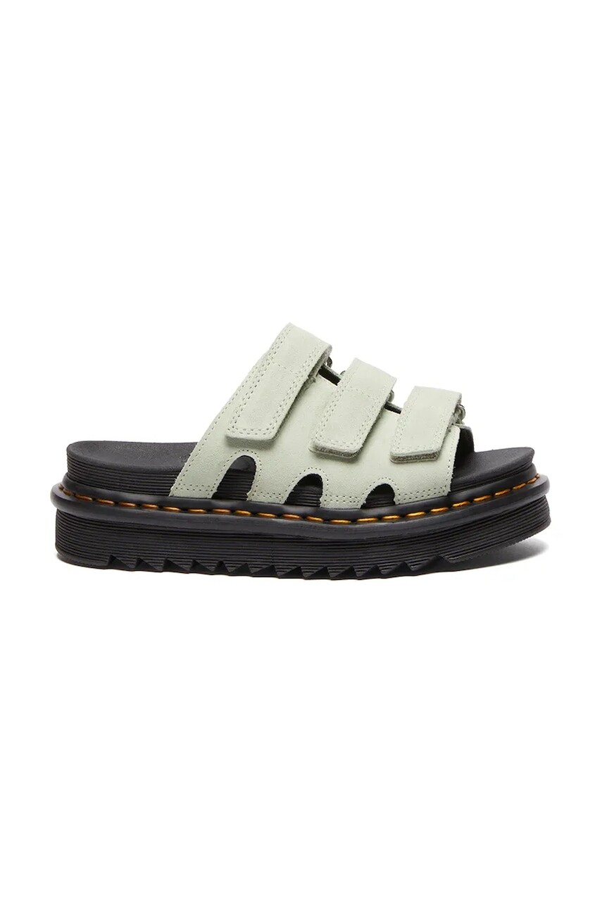 Semišové šľapky Dr. Martens Raine dámske, zelená farba, na platforme, DM40521300