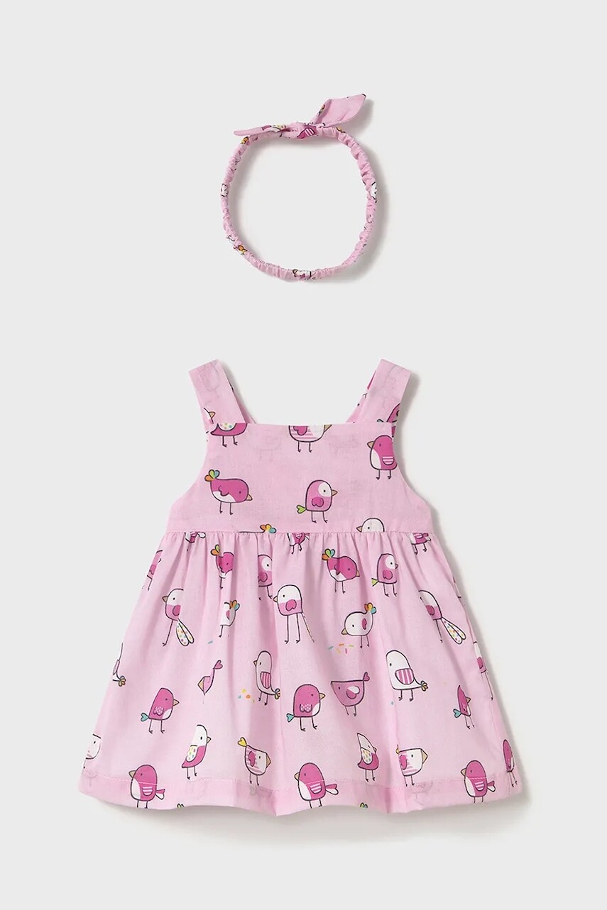 Detské bavlnené šaty Mayoral Newborn ružová farba, mini, áčkový strih, 1873
