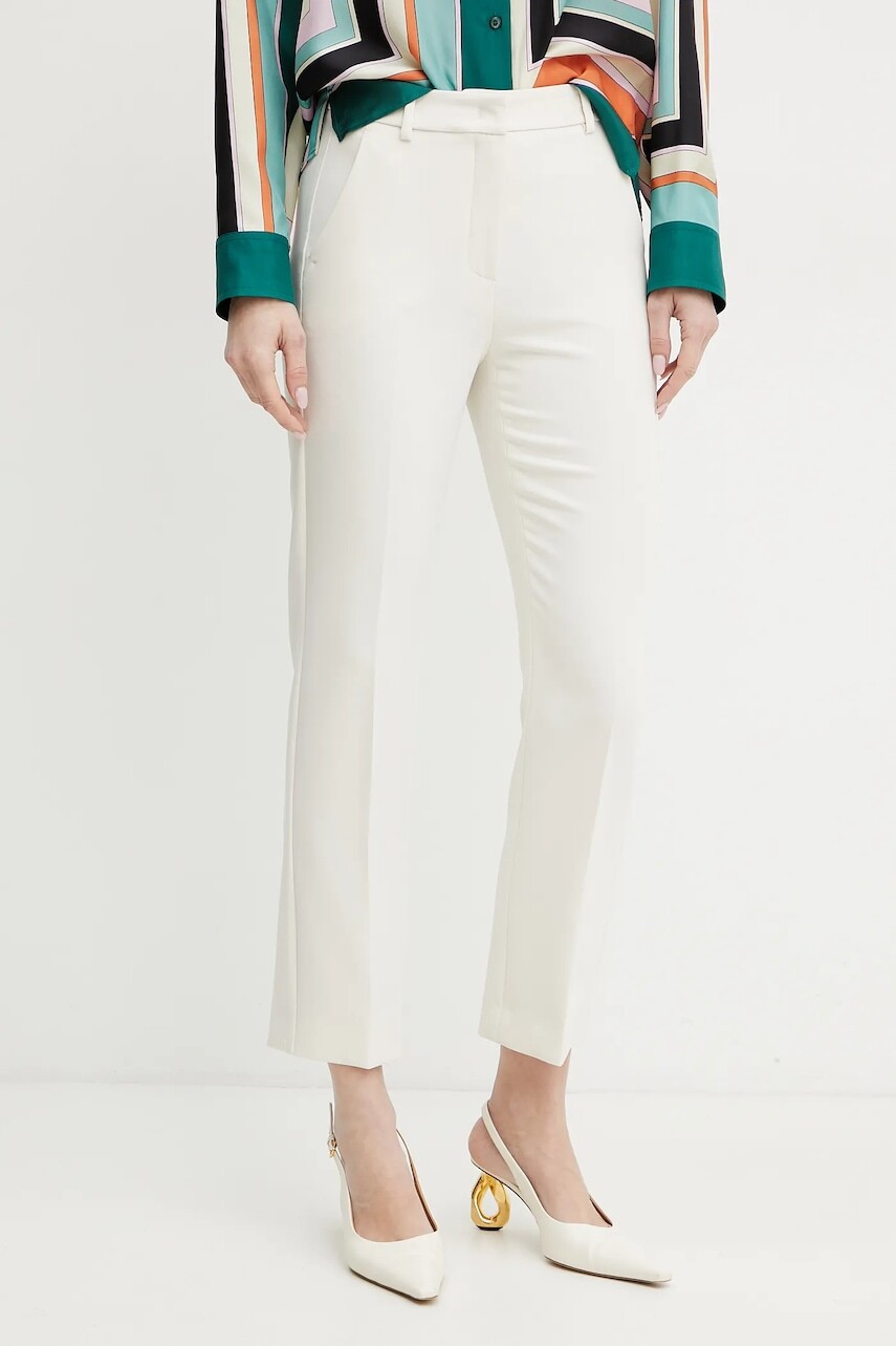 Nohavice Weekend Max Mara dámske, béžová farba, rovné, vysoký pás, 2515131031600