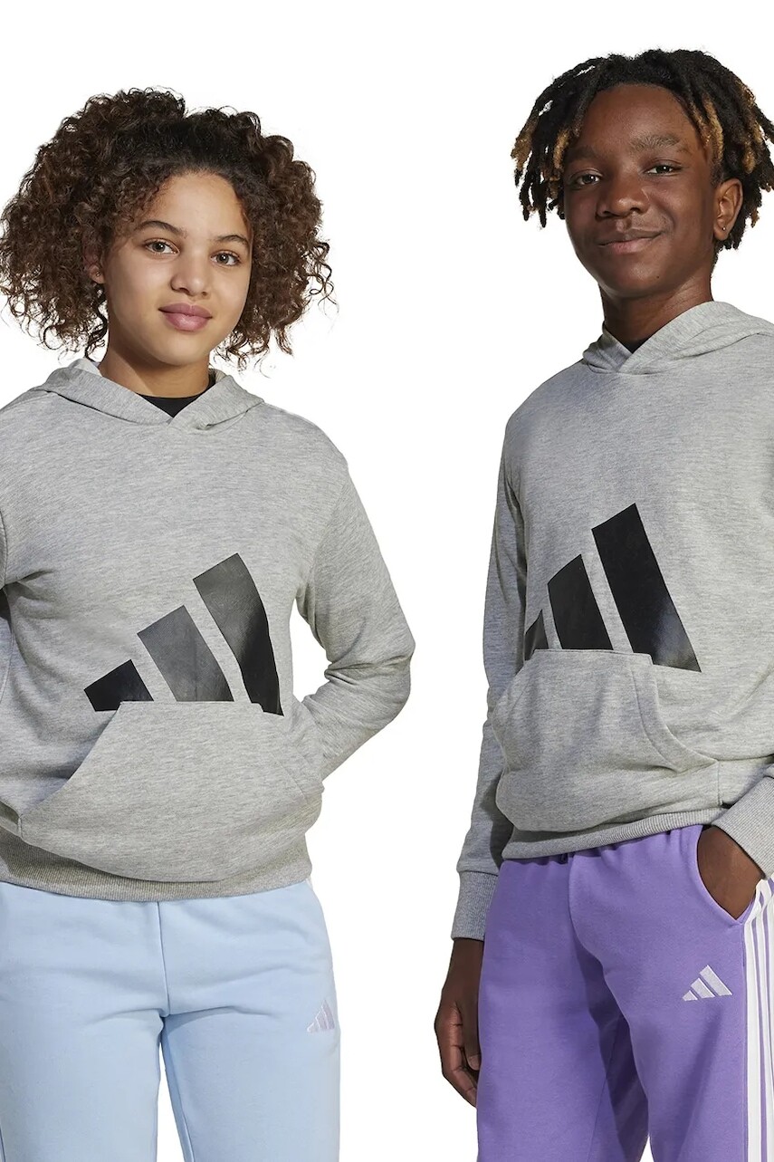 Detská mikina adidas šedá farba, s kapucňou, s potlačou, JC9669