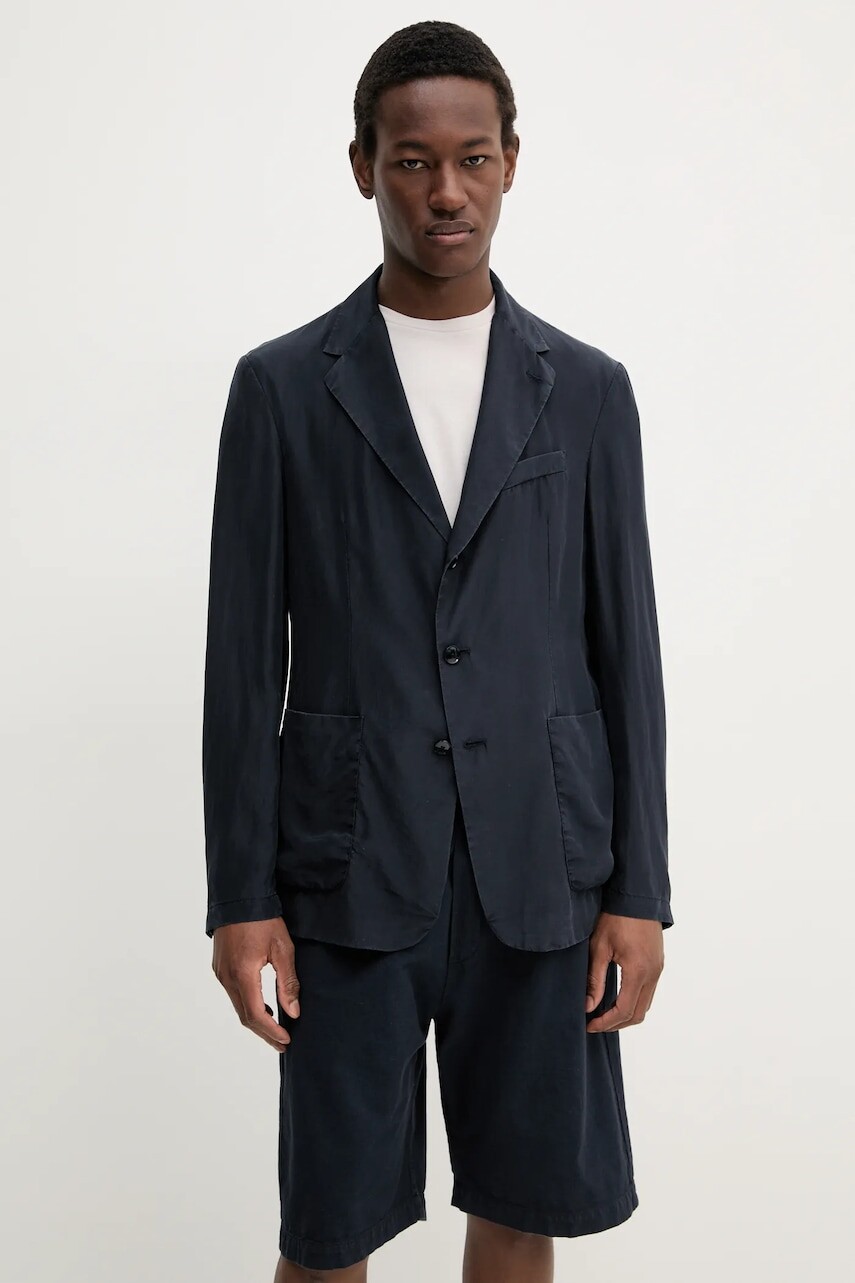 Hodvábna bunda BARENA VENEZIA Camicia Mola pánska, tmavomodrá farba, GIU5058.4134