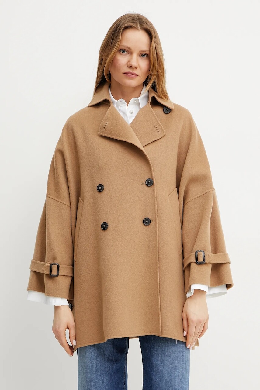 Vlnený kabát Weekend Max Mara hnedá farba, prechodný, oversize, 2515081011600