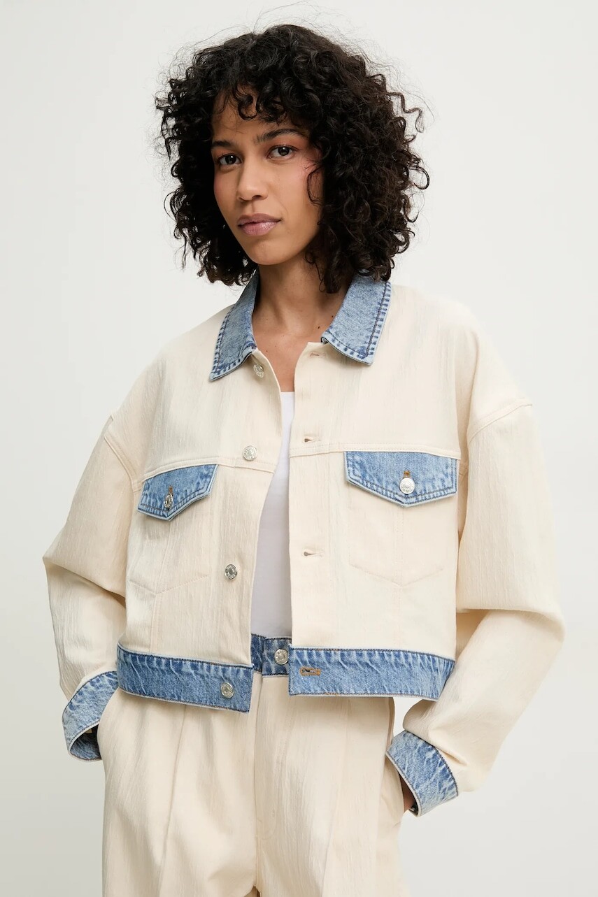 Bunda Moschino Jeans béžová farba, prechodná, oversize, 0509 3717