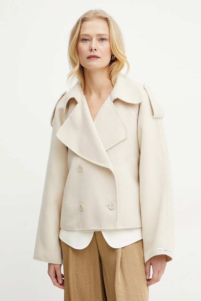 Kabát Marella Emme by Marella dámske, béžová farba, prechodná, dvojradový, 2515081021200