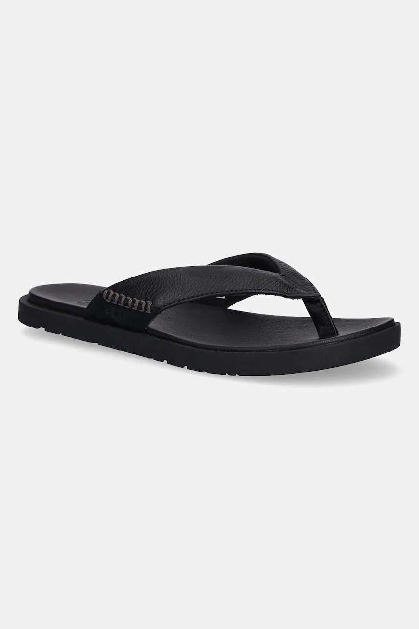Kožené žabky UGG Seaside II Flip pánske, čierna farba, 1166610-BLK