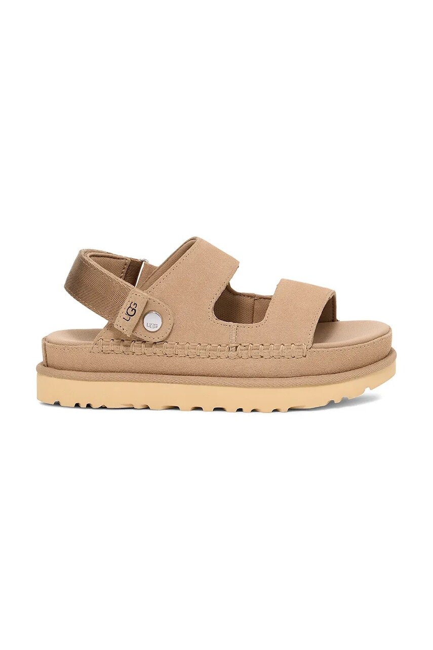 Semišové šľapky UGG Goldenstar Glide dámske, béžová farba, na platforme, 1167399-SAN