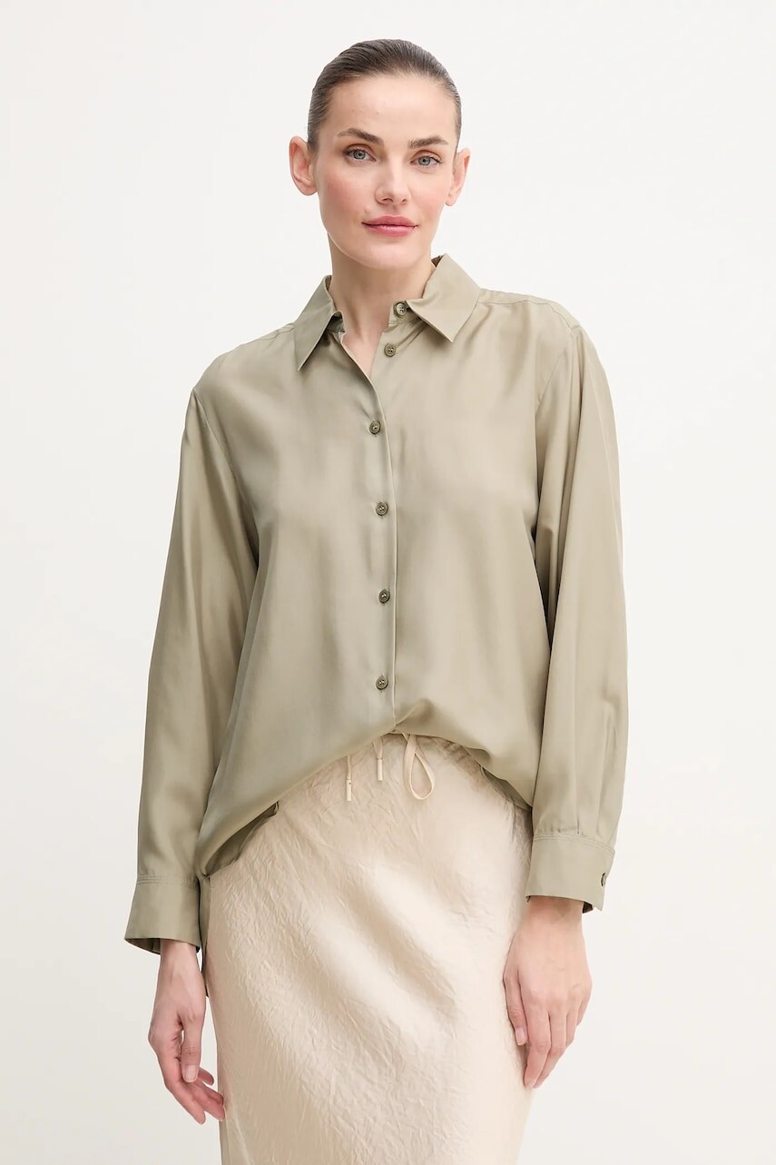 Hodvábna košeľa Marella ALEC dámska, zelená farba, regular, s klasickým golierom, 2513111015200