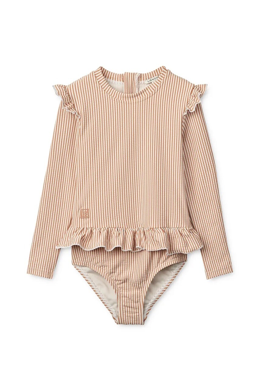 Jednodielne plavky pre bábätká Liewood Sille Baby Seersucker Swimsuit oranžová farba, LW20191