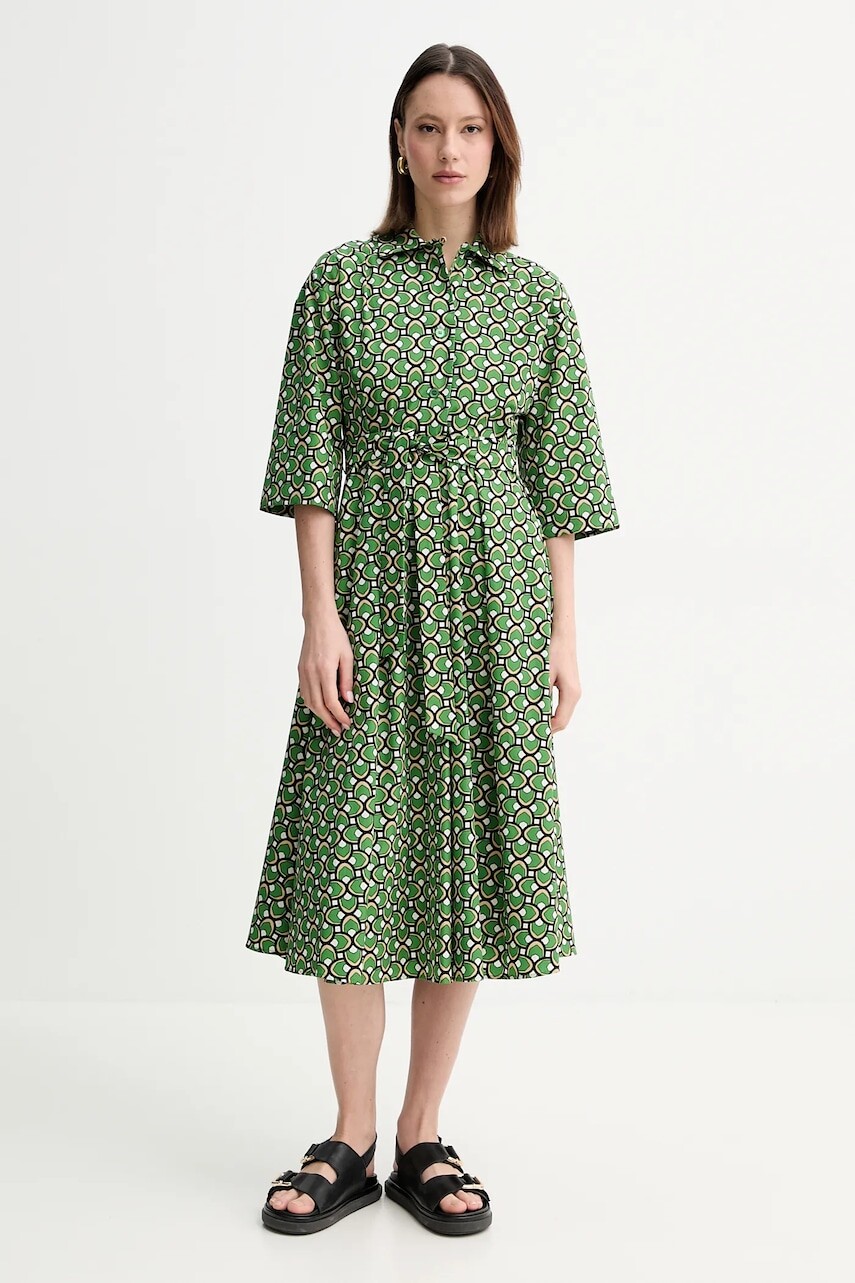 Bavlnené šaty Weekend Max Mara zelená farba, midi, áčkový strih, 2515221152600