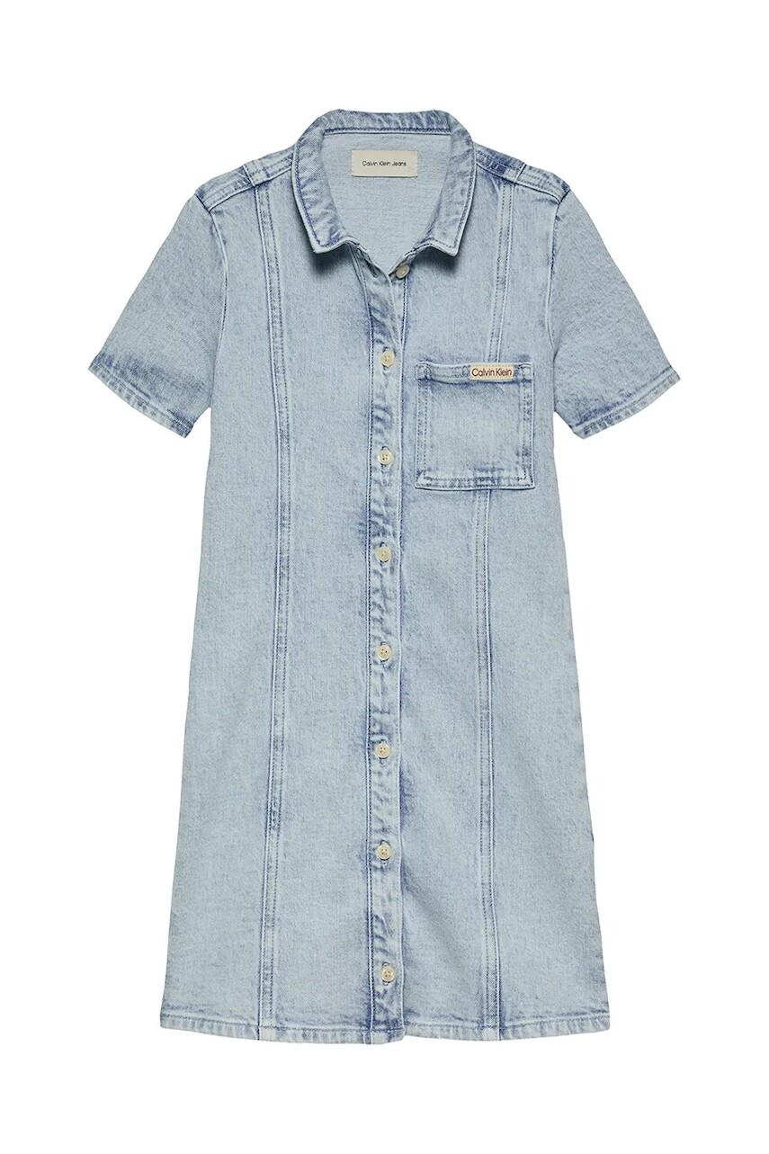 Dievčenské rifľové šaty Calvin Klein Jeans mini, rovný strih, IG0IG02902