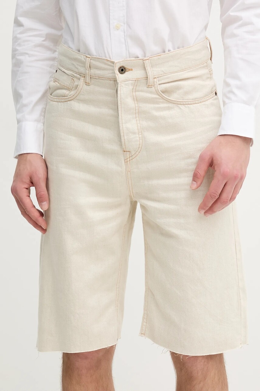 Rifľové krátke nohavice Pepe Jeans BERMUDA SHORT ECRU pánske, béžová farba, PM801172