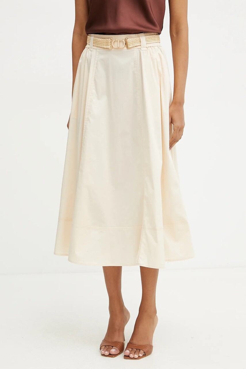 Sukňa Twinset béžová farba, midi, áčkový strih, 251TT202J