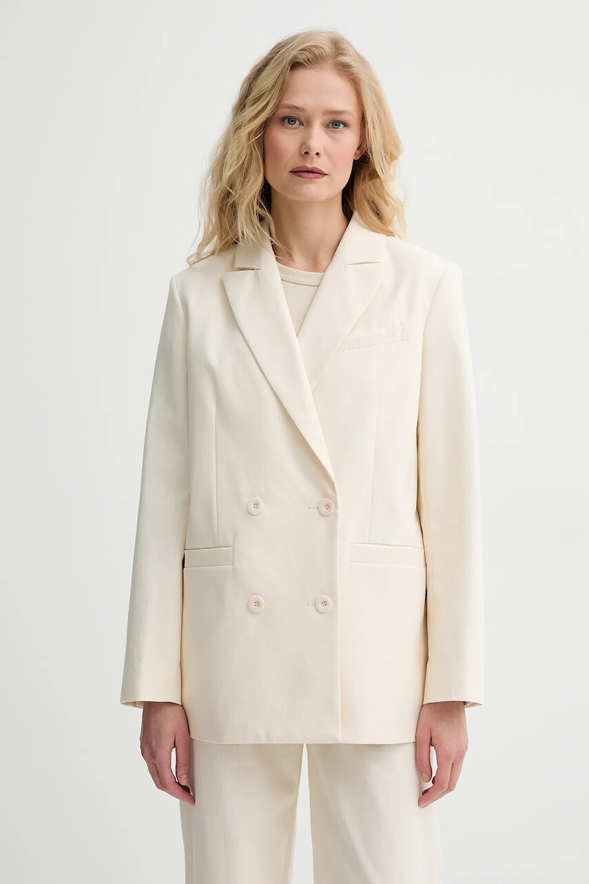 Bavlnené sako A.P.C. veste lucy béžová farba, dvojradové, jednofarebné, COHFU.F03212