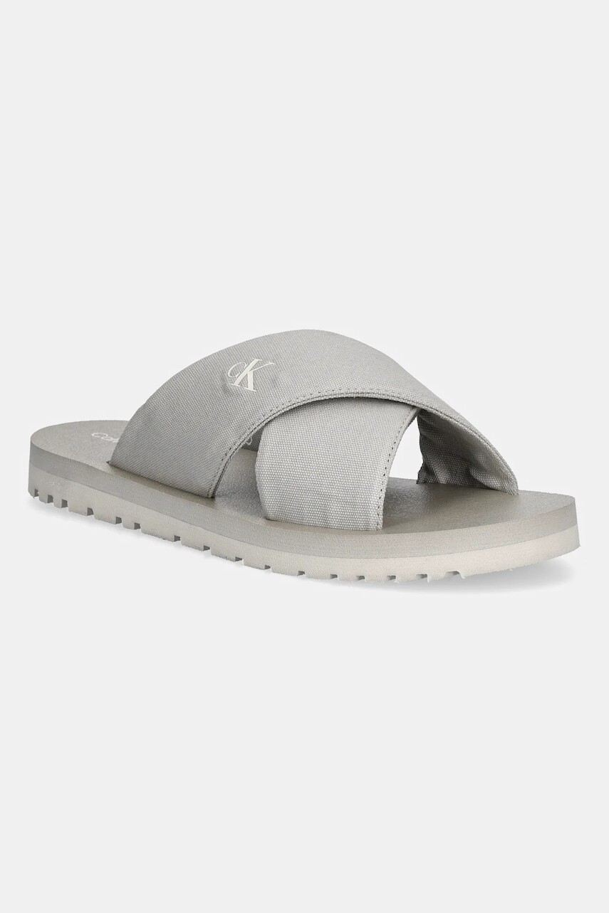 Šľapky Calvin Klein Jeans CROSS SANDAL CRXS TX šedá farba, YM0YM01223