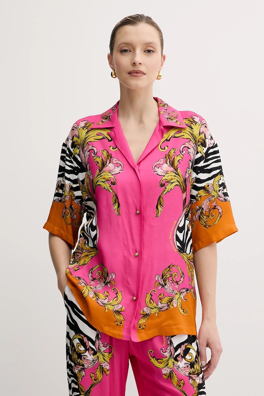 Košeľa Versace Jeans Couture ružová farba, voľný strih, s klasickým golierom, 78HAL2P9 NS646