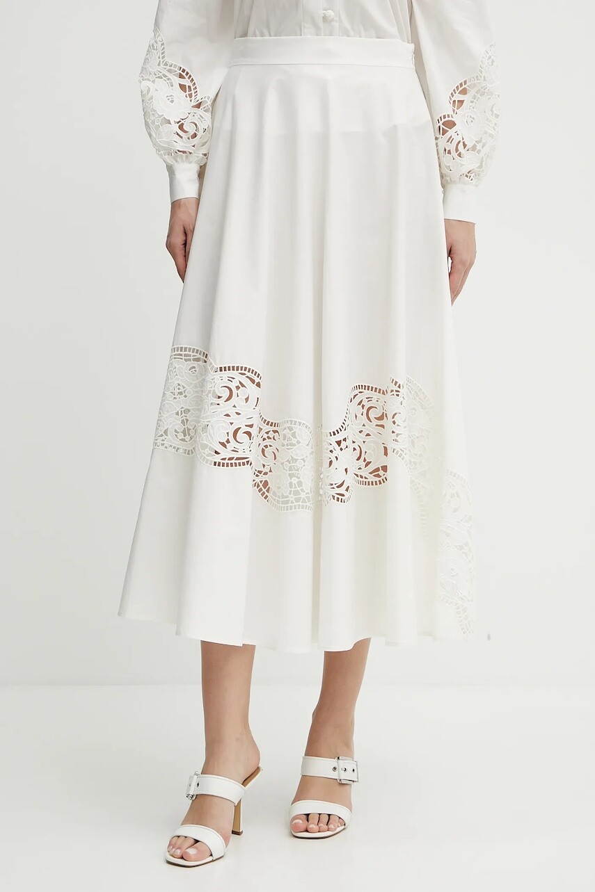 Bavlnená sukňa Twinset béžová farba, maxi, áčkový strih, 251TT2332