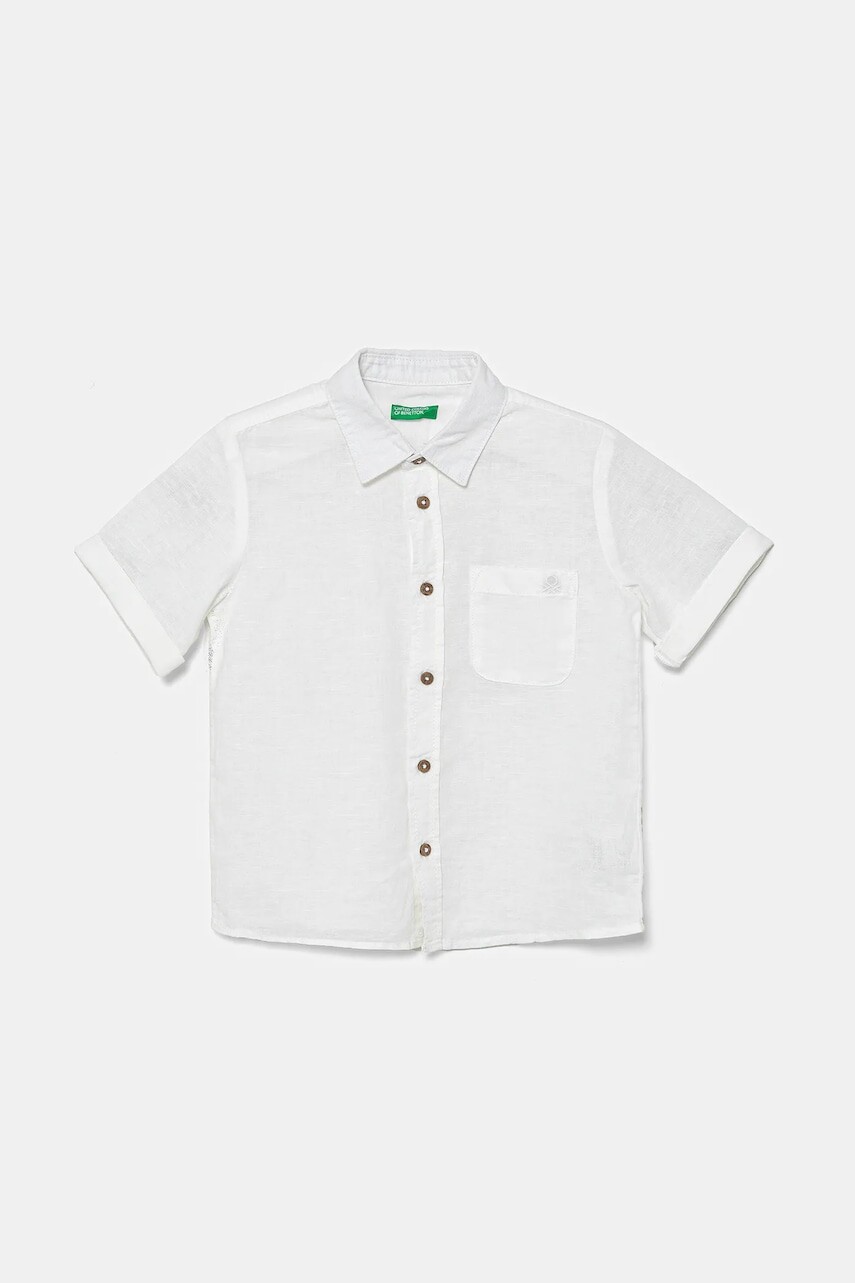 Detská ľanová košeľa United Colors of Benetton biela farba, 5IPVGQ02H