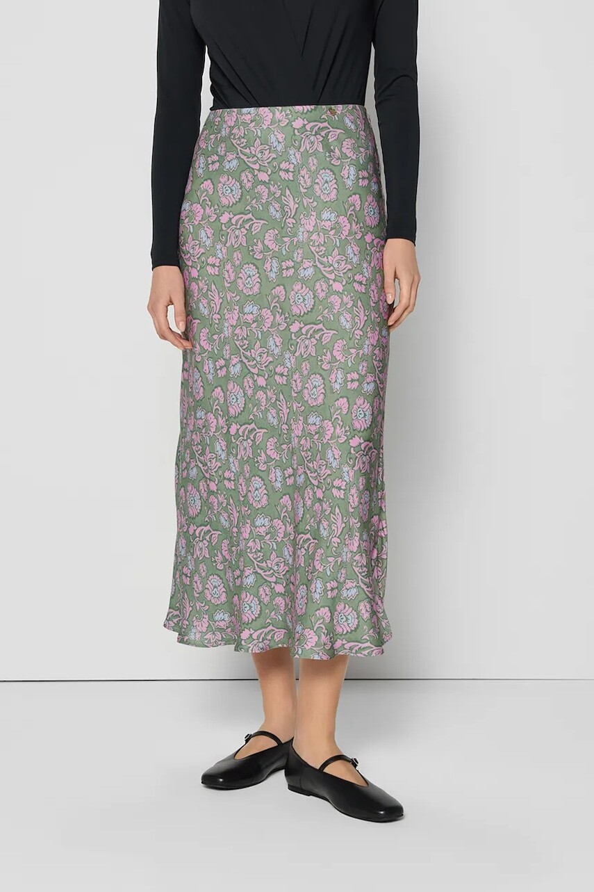 Sukňa Bizuu BREE zelená farba, midi, áčkový strih, BREE ZIELONY