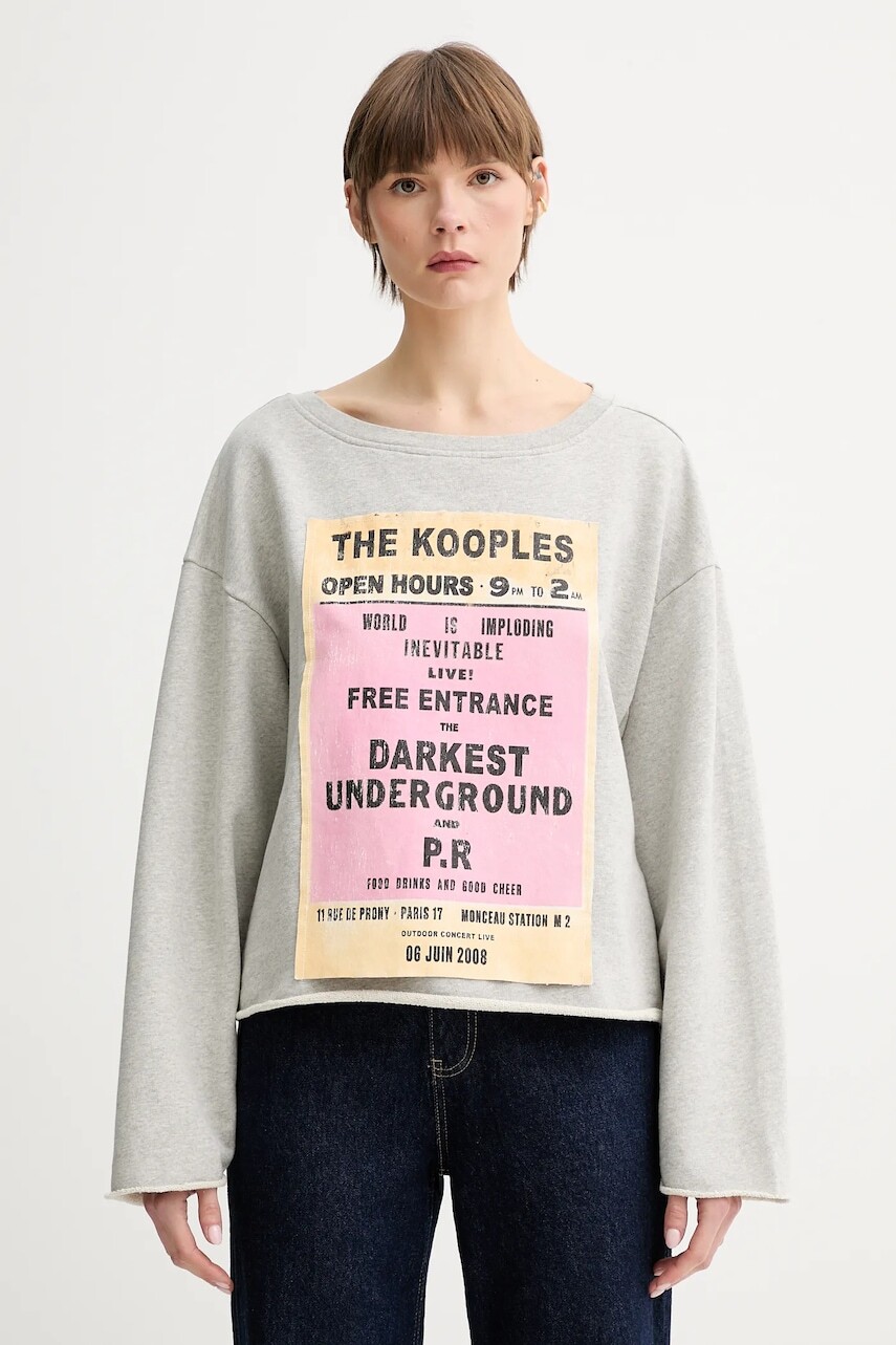 Bavlnená mikina The Kooples šedá farba, s potlačou, FSWE30013K