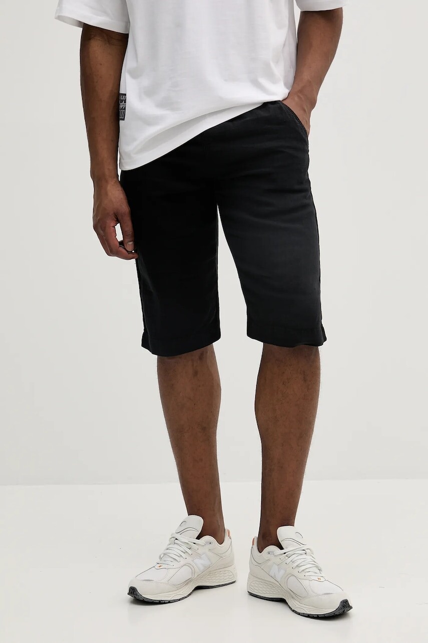 Ľanové šortky Karl Lagerfeld čierna farba, 552815.265816