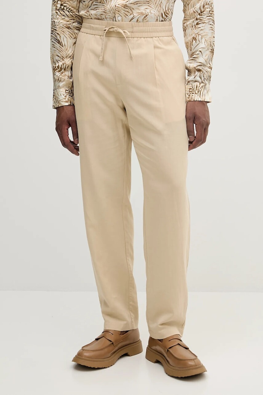 Nohavice s prímesou ľanu Marciano Guess DANIEL béžová farba, strih chinos, 5GHB03 2310Z
