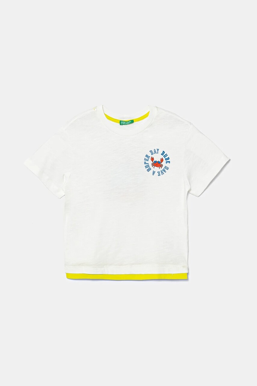 Detské bavlnené tričko United Colors of Benetton biela farba, s potlačou, 3SLUG10JF