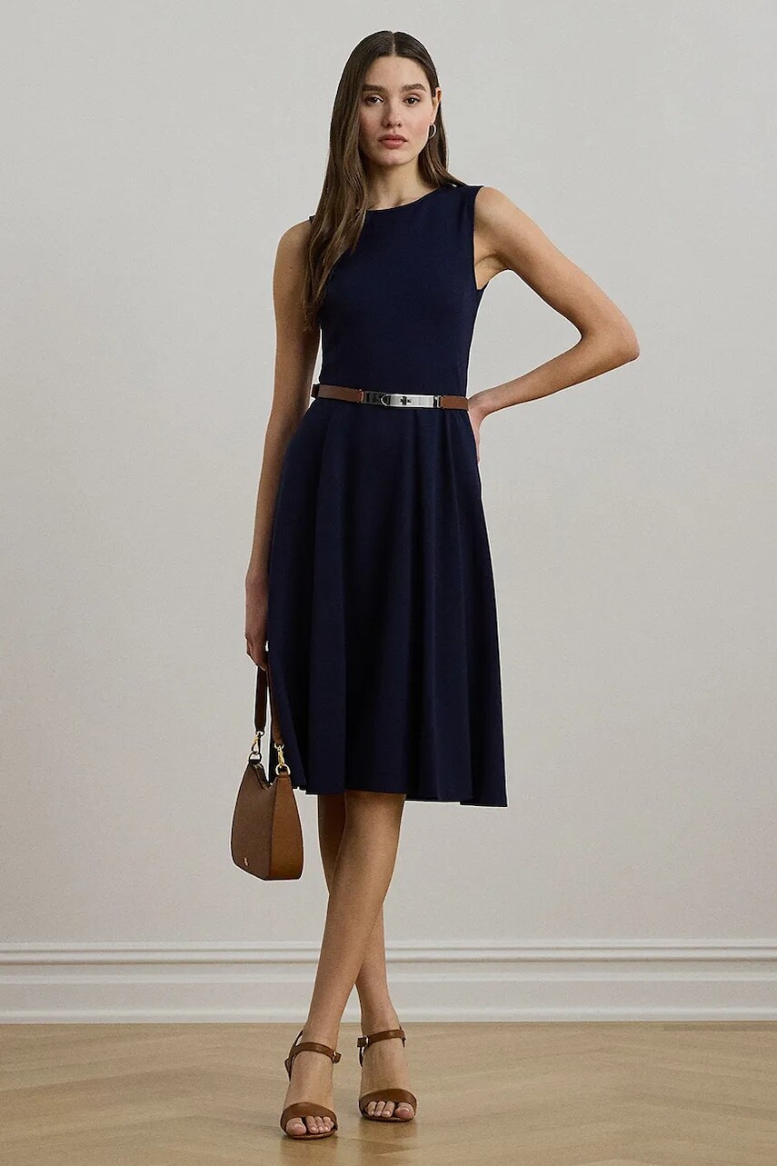 Šaty Lauren Ralph Lauren tmavomodrá farba, midi, áčkový strih, 200973402