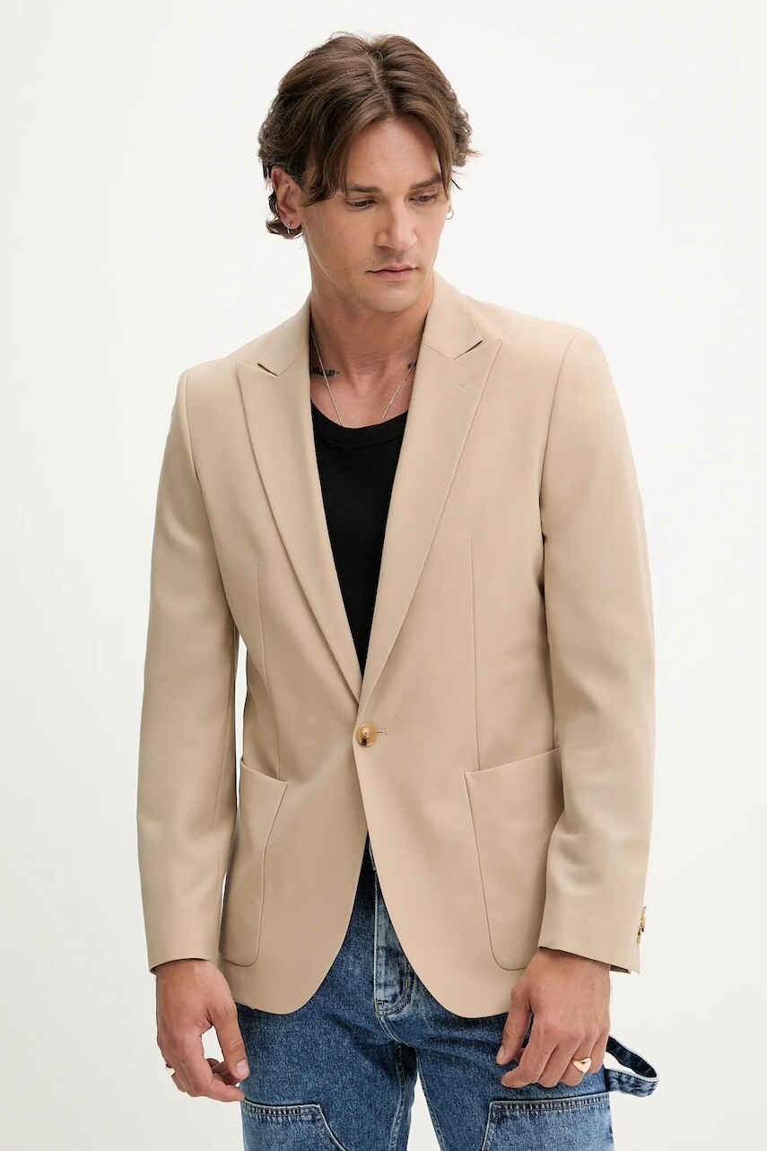 Vlnené sako HUGO béžová farba, 50547465
