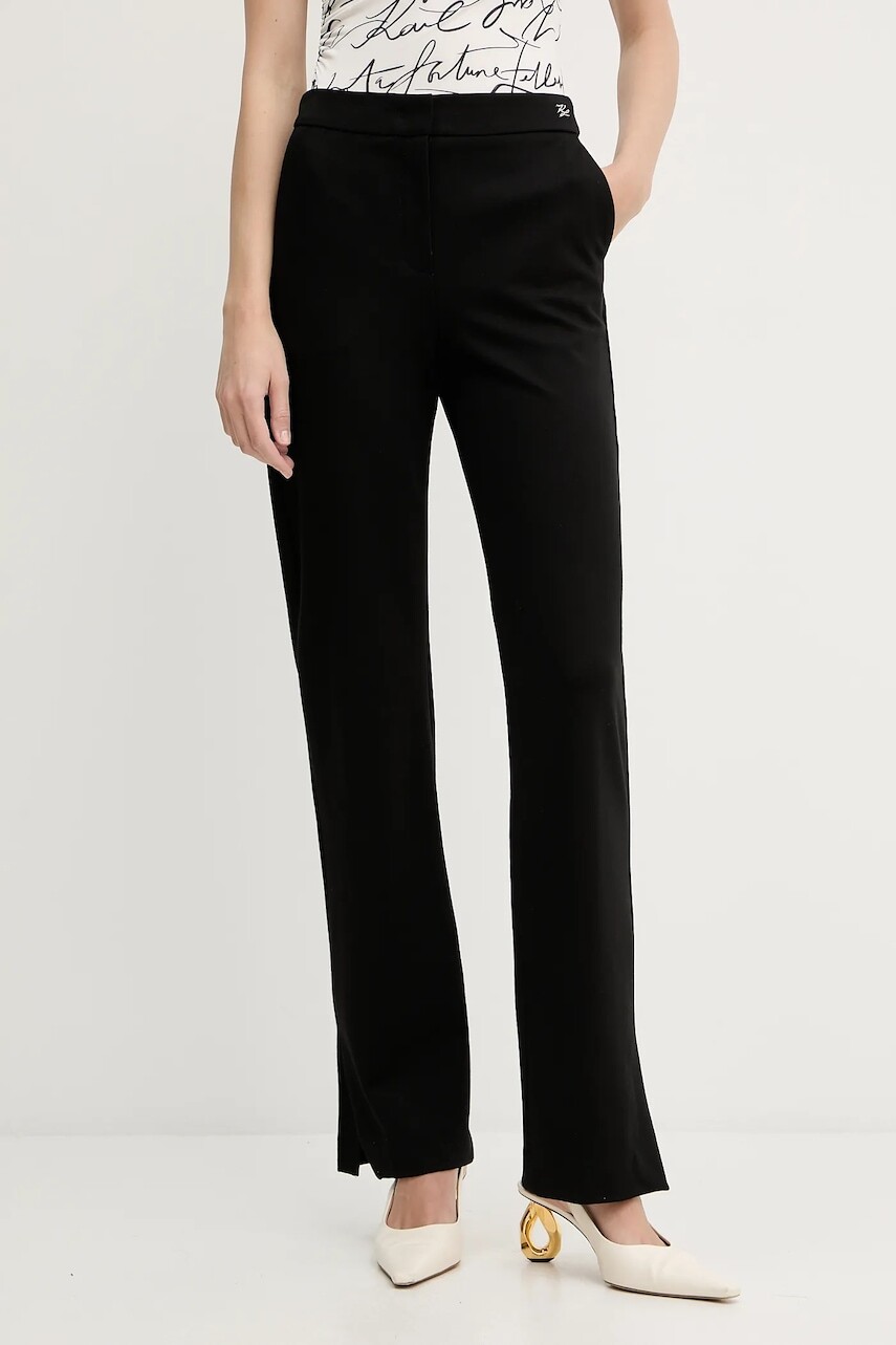 Nohavice Karl Lagerfeld čierna farba, rovný strih, vysoký pás, A3W10095