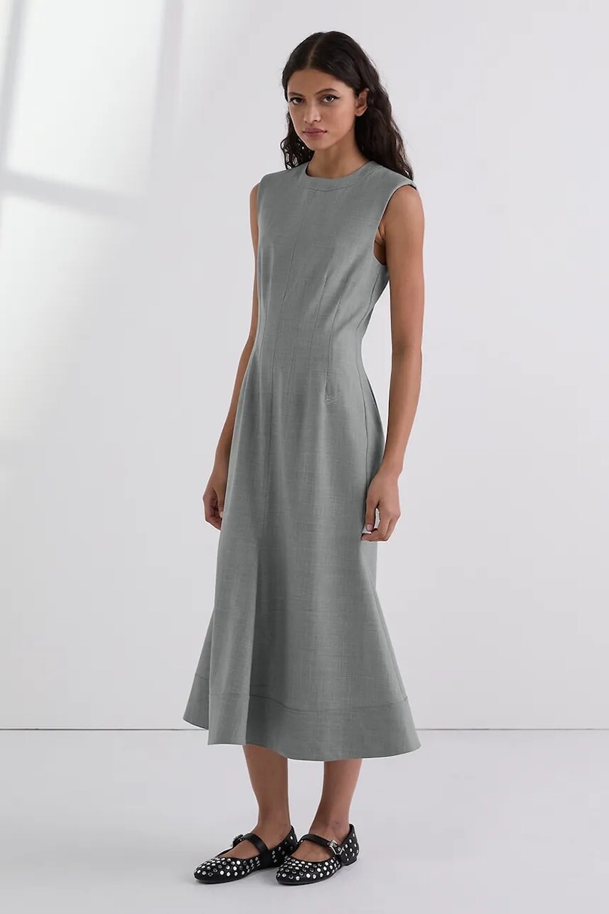 Šaty s prímesou vlny Karl Lagerfeld šedá farba, midi, áčkový strih, A3W13034