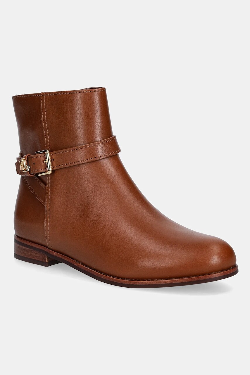 Kožené členkové topánky Lauren Ralph Lauren Brooke Bt 2 hnedá farba, na plochom podpätku, 802974382001