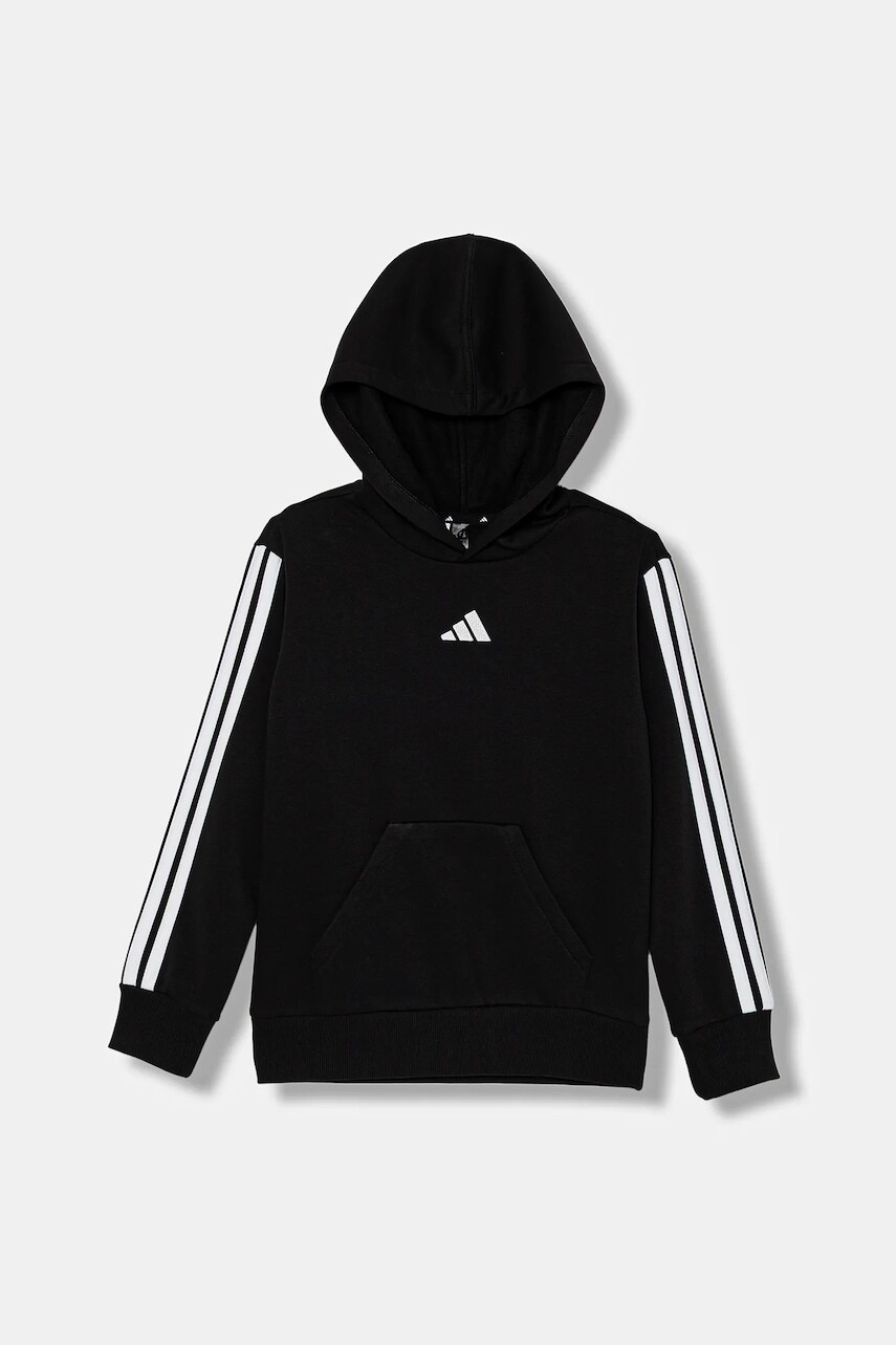 Detská mikina adidas čierna farba, s kapucňou, vzorovaná, JN2416
