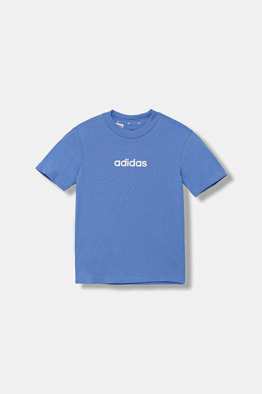 Detské bavlnené tričko adidas modrá farba, s potlačou, JV7542